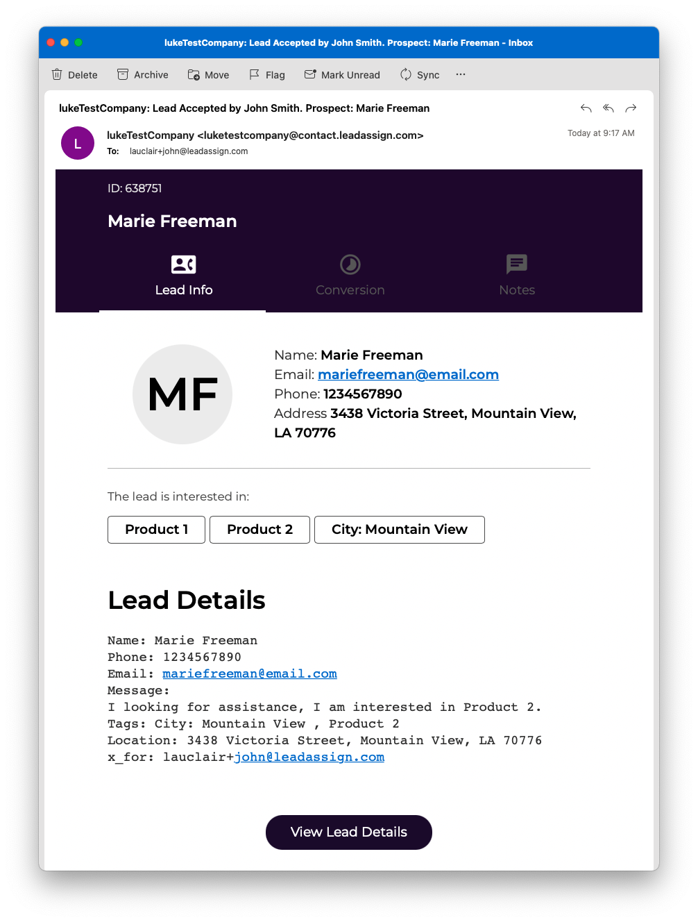 Lead Details - Email