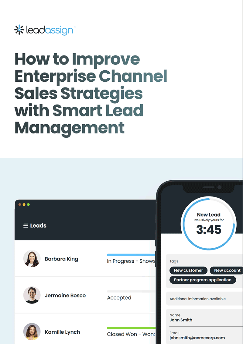 An eBook cover titled "How to Improve Enterprise Channel Sales Strategies with Smart Lead Management."